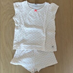 Petit Bateau Cream Pajama Set with Pink Details